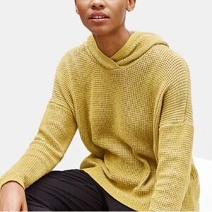 Eileen Fisher Waffle Knit Hooded Sweater Organic Cotton & Silk Yellow XL